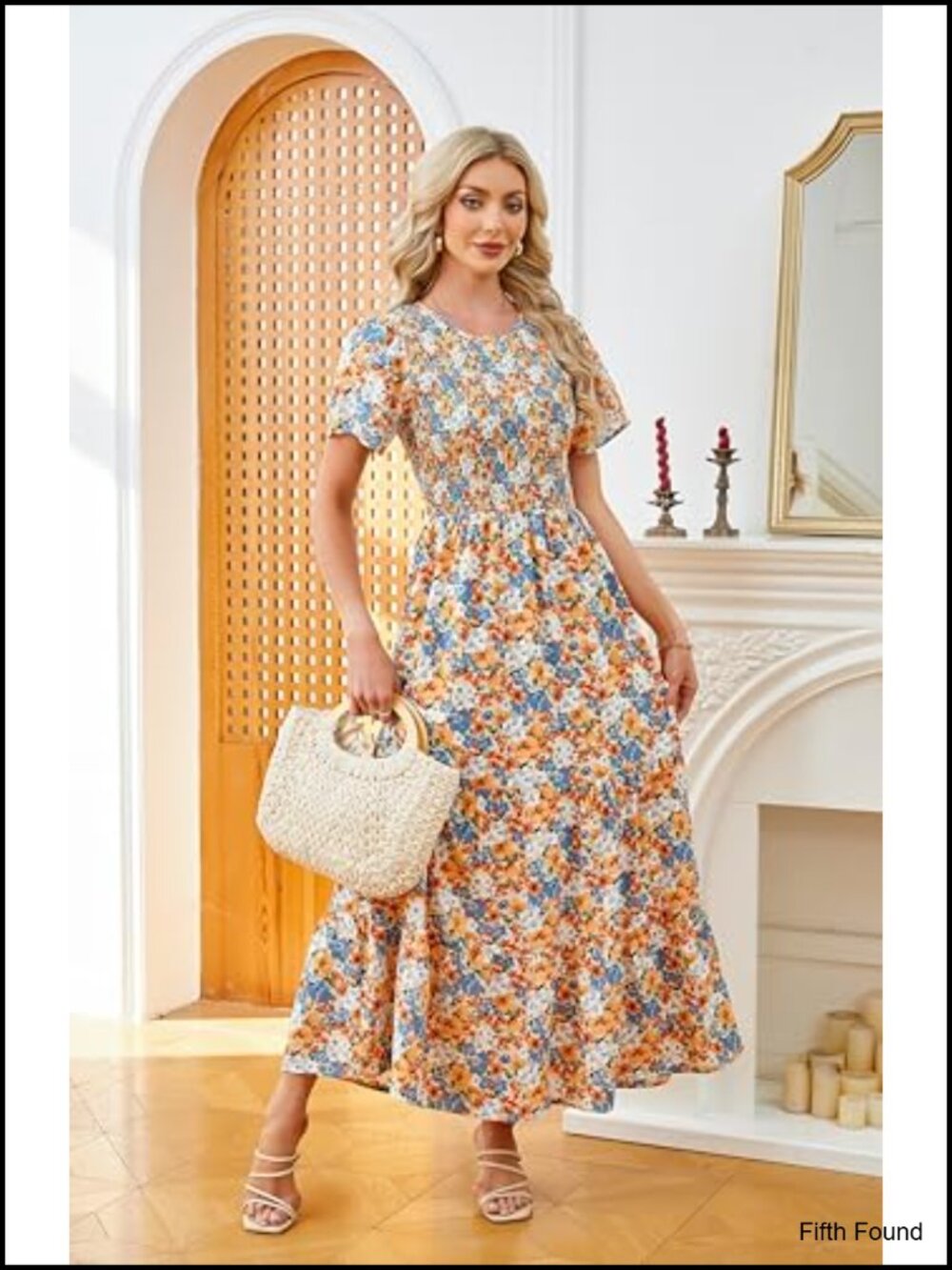 Women Floral Smocked Maxi Dress Flutter Sleeve Tiered Boho Casual Sundress Party - Picture 4 of 5